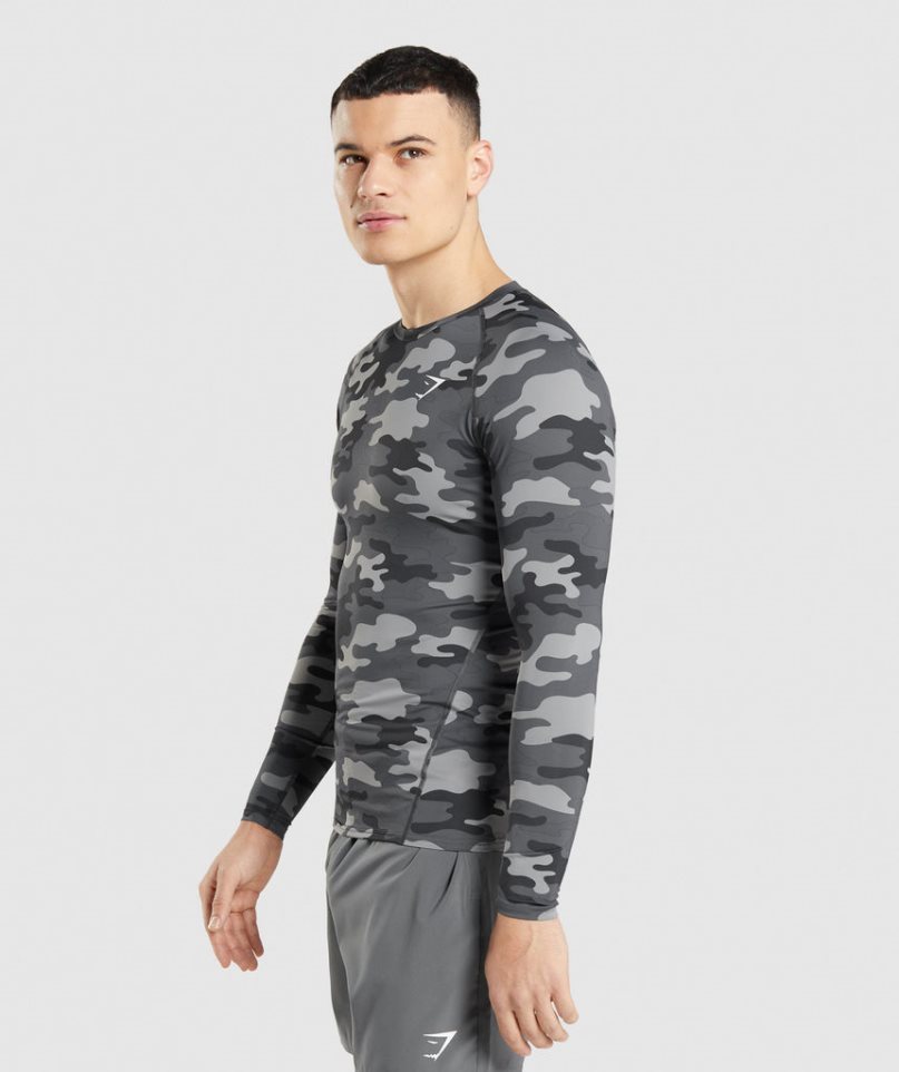 Men's Gymshark Element Baselayer Long Sleeve Top T-Shirts Camo | NZ 9EMFAR